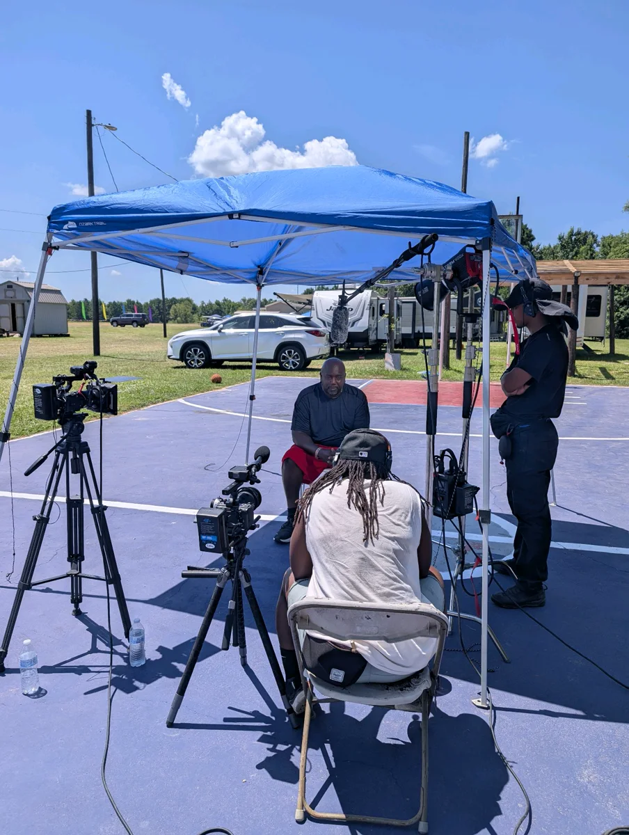 Behind the scenes: outdoor interview setup