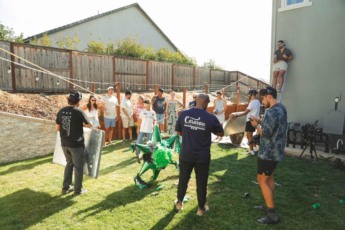 Behind the scenes: Rayo Energy piñata set with crew and production gear