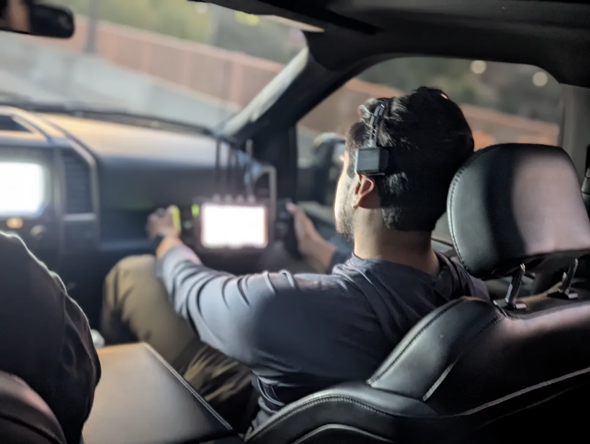 Behind the scenes: interior vehicle filming setup